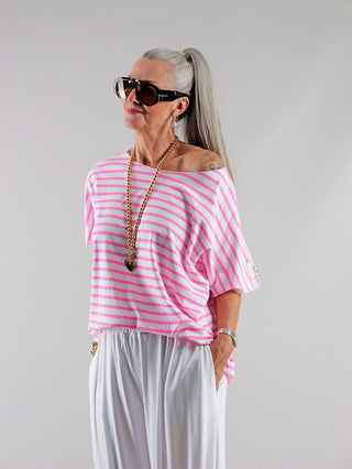 OFF#DLY Stripe Tee pink/white
