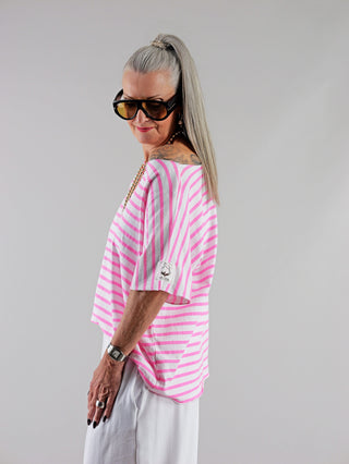 OFF#DLY Stripe Tee pink/white