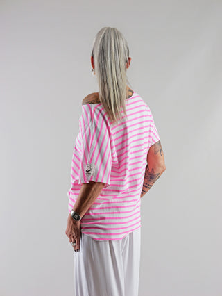 OFF#DLY Stripe Tee pink/white