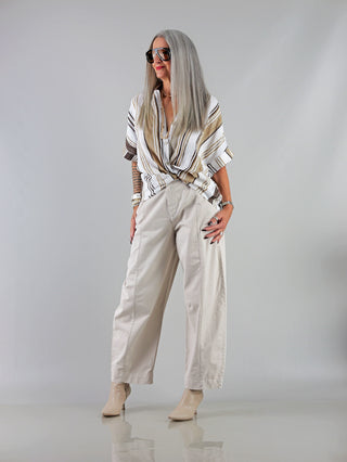 OFF#DLY Linen Bluse Stripes beige/white