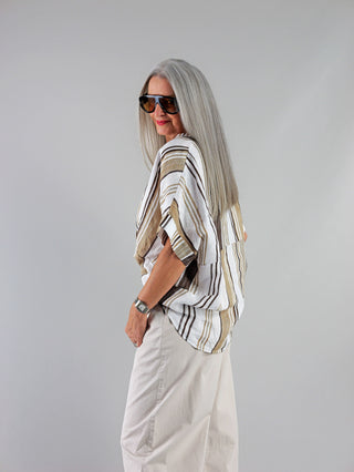 OFF#DLY Linen Bluse Stripes beige/white