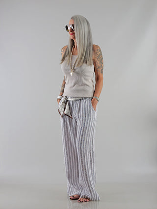 OFF#DLY Pant Giorgia Linen Stripes White