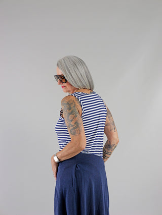OFF#DLY Top Riboia Stripes marine/white