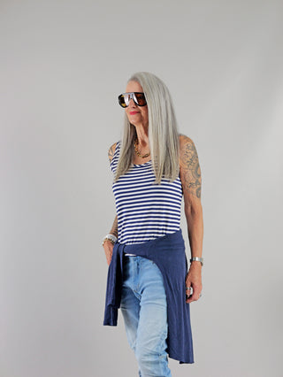 OFF#DLY Top Riboia Stripes marine/white