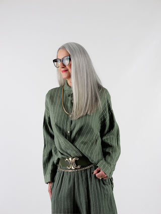 OFF#DLY Bluse Linen Stripes khaki