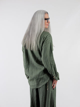 OFF#DLY Bluse Linen Stripes khaki
