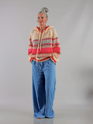 LIV BERGEN  Crochet Wool coral stripe