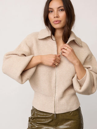 Co Couture ROW Zip Knit Cardigan creme