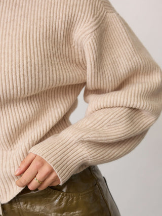 Co Couture ROW Zip Knit Cardigan creme