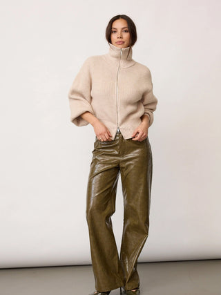 Co Couture ROW Zip Knit Cardigan creme