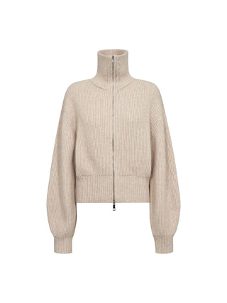 Co Couture ROW Zip Knit Cardigan creme