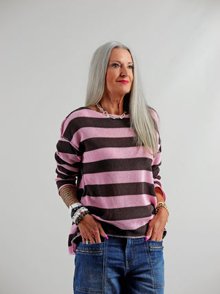 OFF#DLY Pulli Stripe braun/rosa