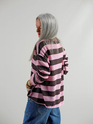 OFF#DLY Pulli Stripe braun/rosa