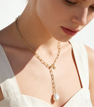 OFF#DLY Y Kette m. Perle gold shiny