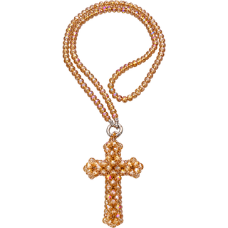 OFF#DLY Kreuz Perlenkette beige