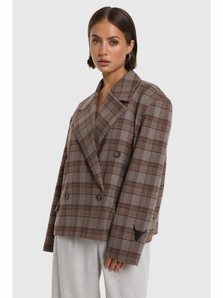 ALIX Cropped Check Blazer warm brown