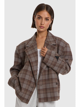 ALIX Cropped Check Blazer warm brown