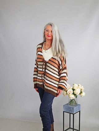 OFF#DLY Cardigan Brixen Camel Beige Stripe