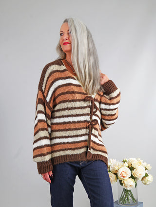 OFF#DLY Cardigan Brixen Camel Beige Stripe