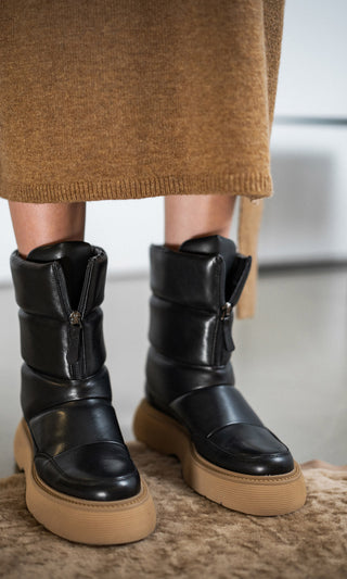 Kennel&Schmenger Dash soft Calf: Schwarze Stiefel mit modischen Puffer-Details und Chunky-Profilsohle, Reißverschluss für lässige Akzente, aus weichem Kalbleder, ideal für trendbewusste Winteroutfits.