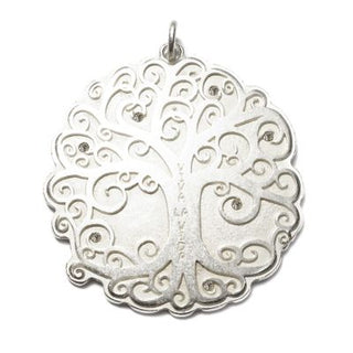 Lebensbaum Amulett L SilverShiny: Silbernes Medaillon mit kunstvollem Lebensbaum-Design und kleinen Strass-Steinchen, symbolisch für das Leben, passend zu SchauTime Wechselketten. Größe ca. 54 x 54 mm.