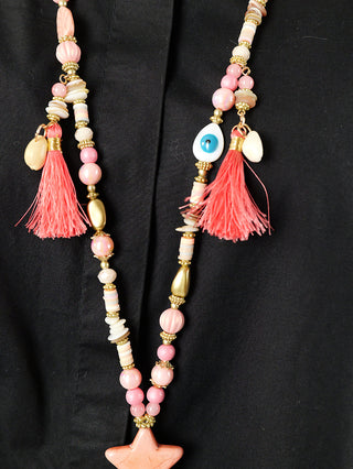 OFF#DLY Summer Star Kette rosa, eine elegante Kette mit einem Sternanhänger, ca. 65 cm lang, aus Glas und nickelfreiem Metall, ideal für sommerliche Anlässe.