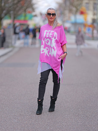 OFF#DLY T-Shirt Asymetric Netz pink
